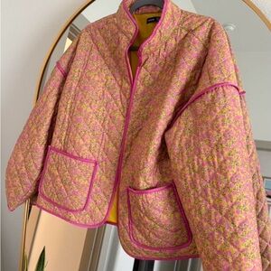 SHEIN Pink Floral Quilted Puffer Jacket